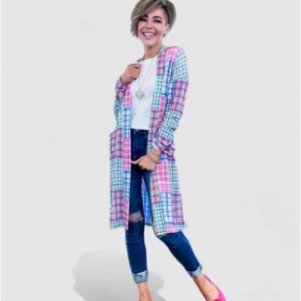 Colorful Plaid Long Cardigan